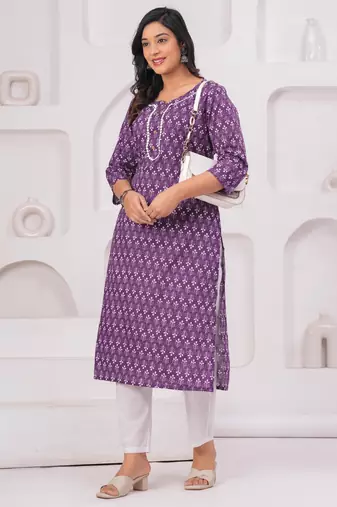 Lavender pure cotton printed kurta