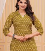 Mustard pure cotton printed kurta