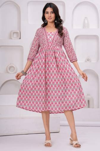 Pink cotton printed dress