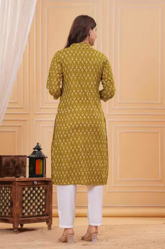 Mustard pure cotton printed kurta