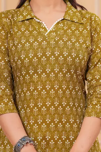 Mustard pure cotton printed kurta