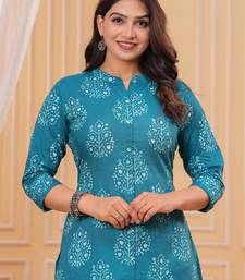 Blue pure cotton printed kurta