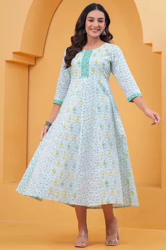 Sky-blue cotton printed dress