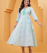 Sky-blue cotton printed dress