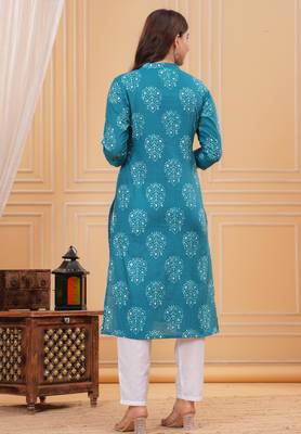 Blue pure cotton printed kurta 3