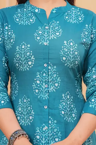 Blue pure cotton printed kurta