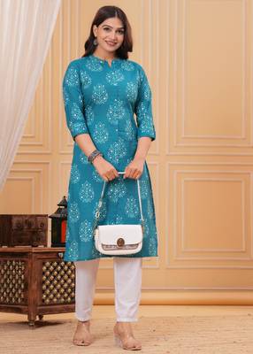 Blue pure cotton printed kurta 5