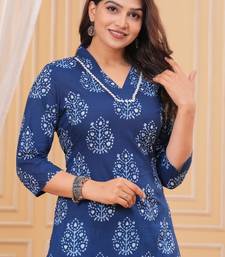 Blue pure cotton printed kurta