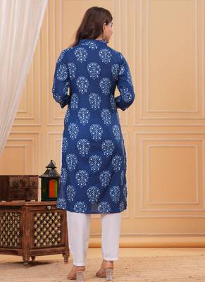 Blue pure cotton printed kurta 3