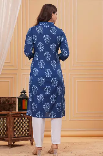 Blue pure cotton printed kurta