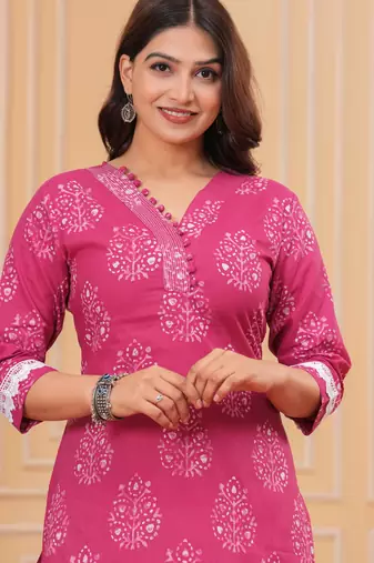Pink pure cotton printed kurta
