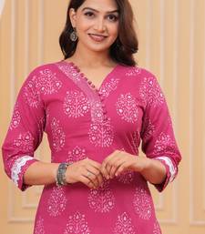 Pink pure cotton printed kurta
