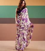 Graceful satin silk saree with floral prints