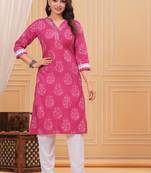 Pink pure cotton printed kurta