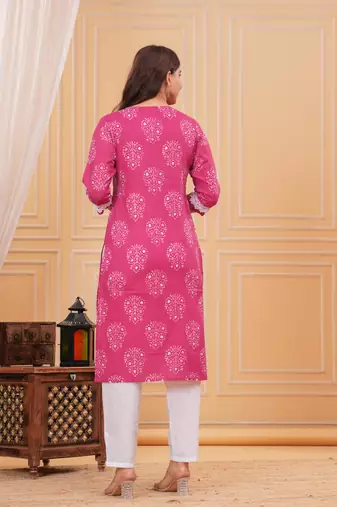 Pink pure cotton printed kurta