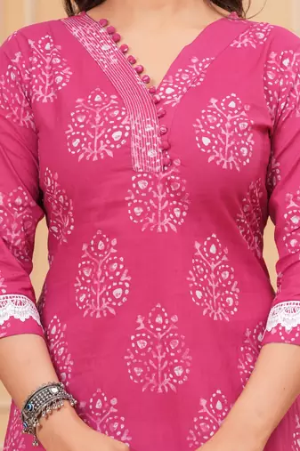 Pink pure cotton printed kurta