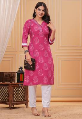 Pink pure cotton printed kurta 5