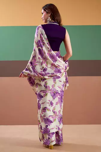 Graceful satin silk saree with floral prints