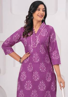 Purple pure cotton printed kurta 1