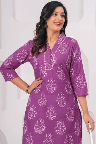 Purple pure cotton printed kurta