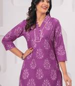 Purple pure cotton printed kurta