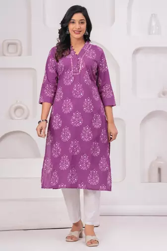 Purple pure cotton printed kurta