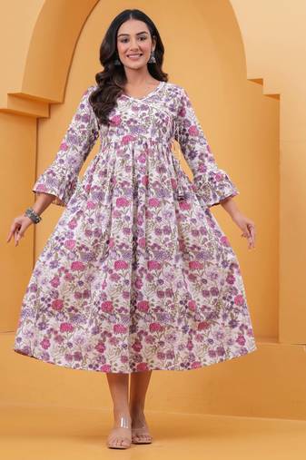 Mauve cotton printed dress