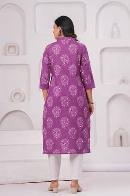 Purple pure cotton printed kurta 3
