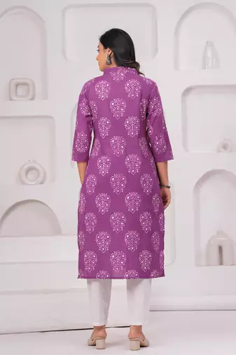 Purple pure cotton printed kurta