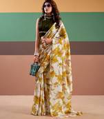 Graceful satin silk saree with floral prints