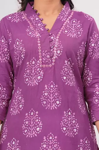Purple pure cotton printed kurta