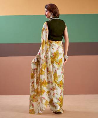 Graceful satin silk saree with floral prints 3