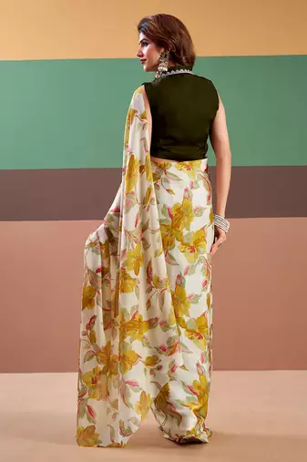 Graceful satin silk saree with floral prints