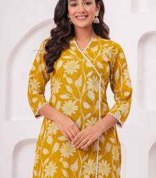 Light-yellow pure cotton printed kurta