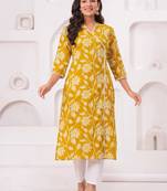 Light-yellow pure cotton printed kurta
