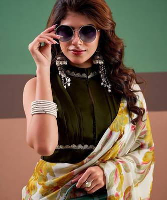 Graceful satin silk saree with floral prints 5