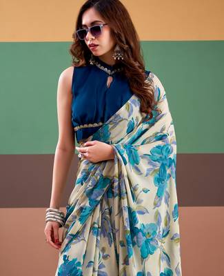 Graceful satin silk saree with floral prints 2