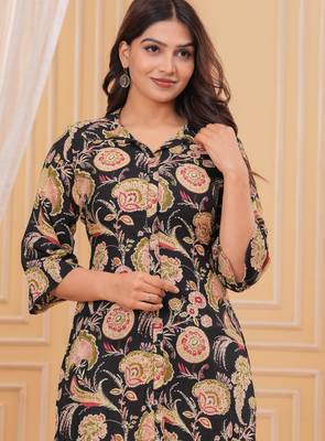 Black pure cotton printed kurta 1