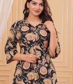 Black pure cotton printed kurta