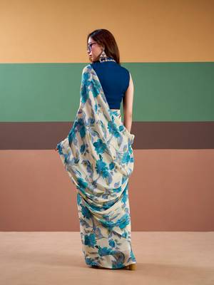Graceful satin silk saree with floral prints 3