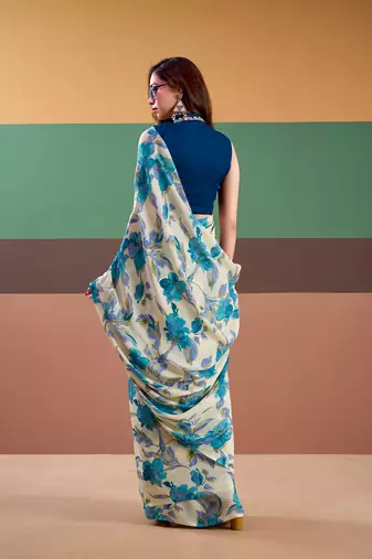 Graceful satin silk saree with floral prints