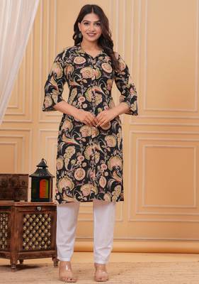 Black pure cotton printed kurta 2
