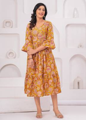 Mustard cotton printed dress 2