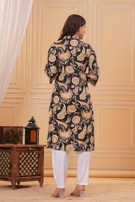 Black pure cotton printed kurta 3