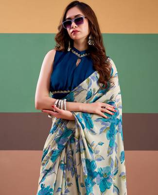 Graceful satin silk saree with floral prints 5