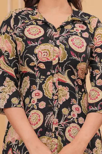 Black pure cotton printed kurta