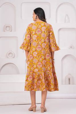 Mustard cotton printed dress 3