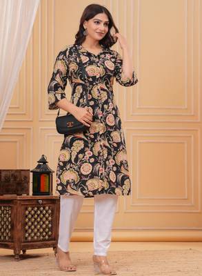 Black pure cotton printed kurta 5