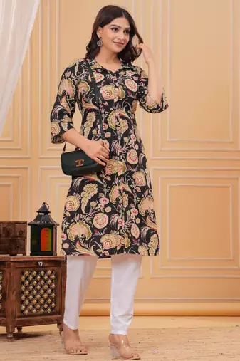 Black pure cotton printed kurta