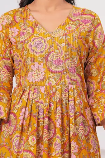 Mustard cotton printed dress
